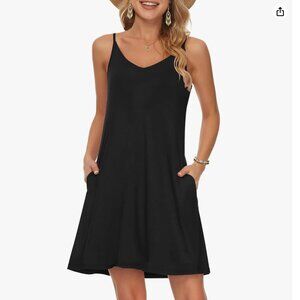NWT | Casual Swing Tank Beach Cover Up Dress W/ Pockets | Medium | Black
